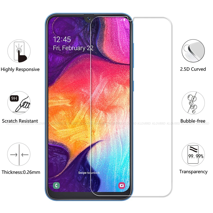 

KLOVRRD 2Piece Tempered Glass For Samsung A50 A30 A40 Screen Protector For Samsung M30 M20 M10 Protective Film