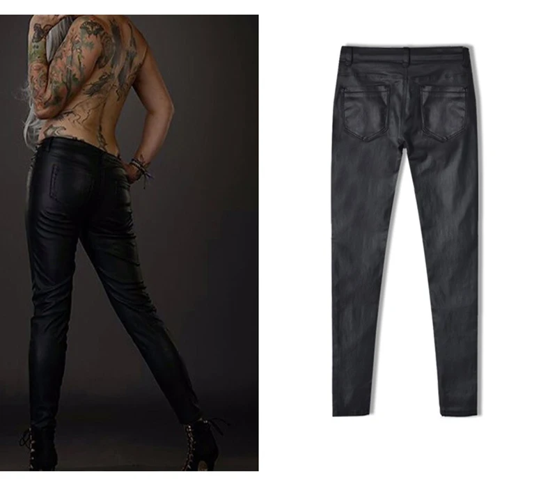2017 Spring Fashion Women Brand Clothing Sexy Coated Jeans Pants Spliced Faux PU Leather Pants Fitness Lady Long Legging Pants (9)