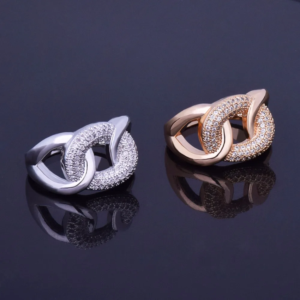 Men's Hip Hop Ring Full Rhinestone Bling Ice Out Cuban Link Chain Gold Color Brass Rings for Men Women Fashion Jewelry | Украшения и