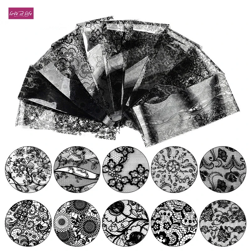 10 шт. декоративные наклейки для ногтей с черными цветами|nail stickers decals|sticker decal3d design