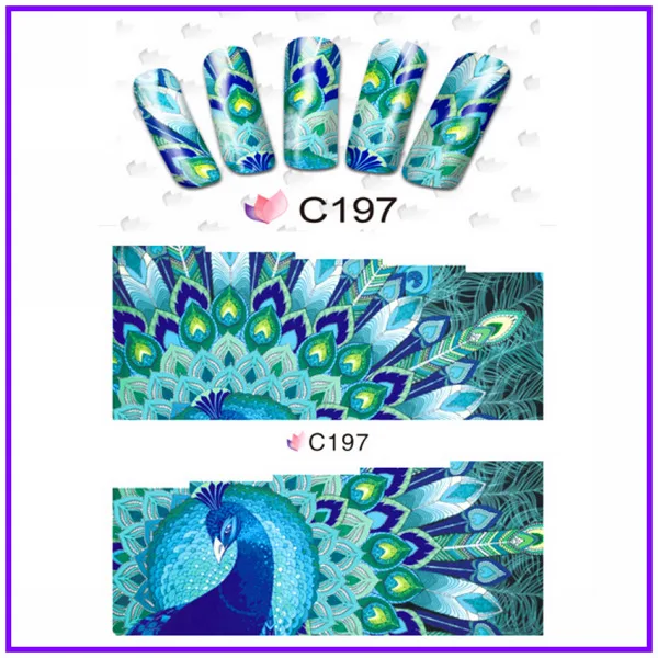 Дизайн ногтей Красота водная наклейка слайдер стикер для ногтей морской под морем Павлин перо волнистый диск морские водоросли C196-203