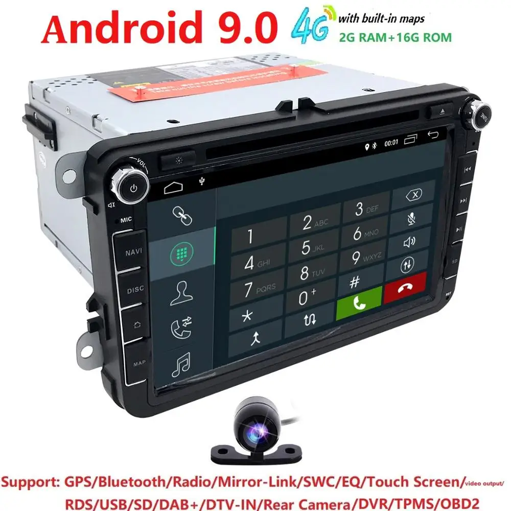  2din Quad Code Android 9.0 HD 8''car dvd player for V W passat b6 golf 4 5 tiguan volkswagen polo s