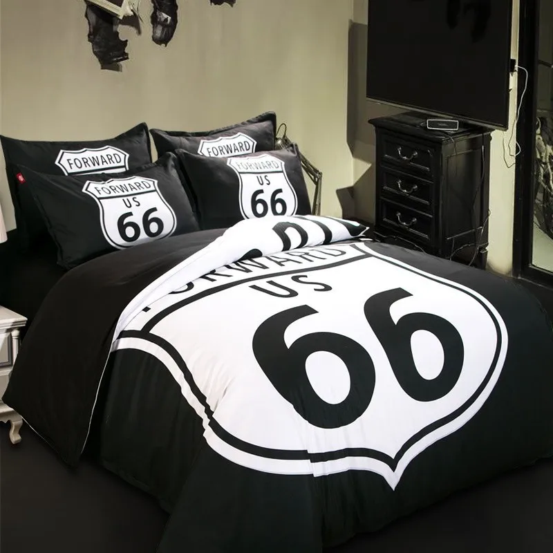 XYZLS Route 66 Комплект постельного белья из хлопка черного цвета с рисунком королевы в