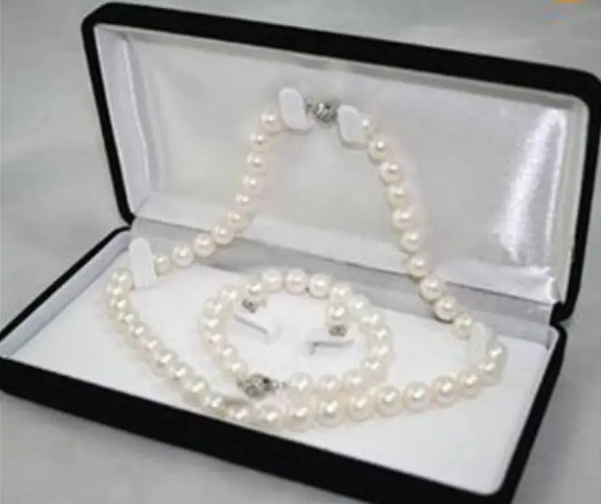 

Free shipping 563 7-8MM White Akoya Cultured Pearl Necklace Bracelet Earring Set