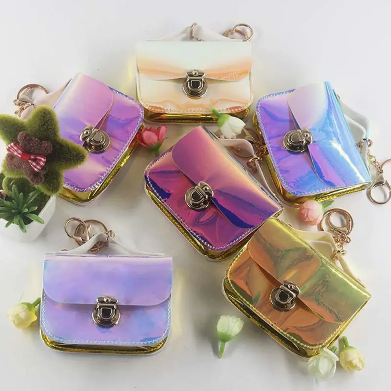 

Fashion Women Girls Holographic Small Coin Purse Card Money Holder Wallet Mini Handbag Keyring Change Coin Key Bag Random Color