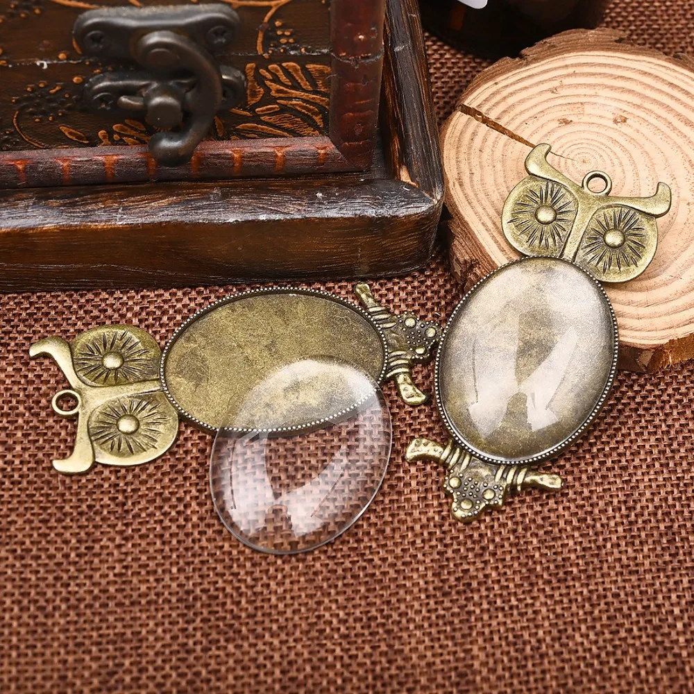 Zinc Alloy Owl Pendant Cabochon Setting 30x40mm Flat Oval Bezel Antique Bronze Cameo Base (3)