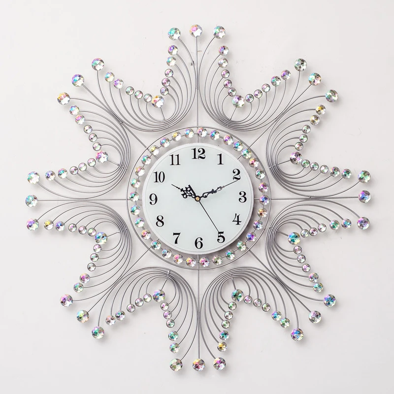 

Large Crystal Wall Clock Modern Design For Living Room Clear Diamond Metal Clocks Wall Watches European Style Big Iron Watch