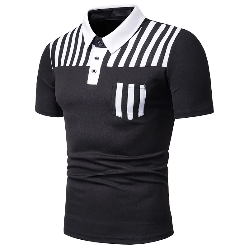 Новая модная мужская летняя деловая Повседневная дышащая рубашка поло в полоску с коротким рукавом в стиле пэчворк Мужская Рабочая одежда Camisa Polo Homme - Цвет: D28-Black