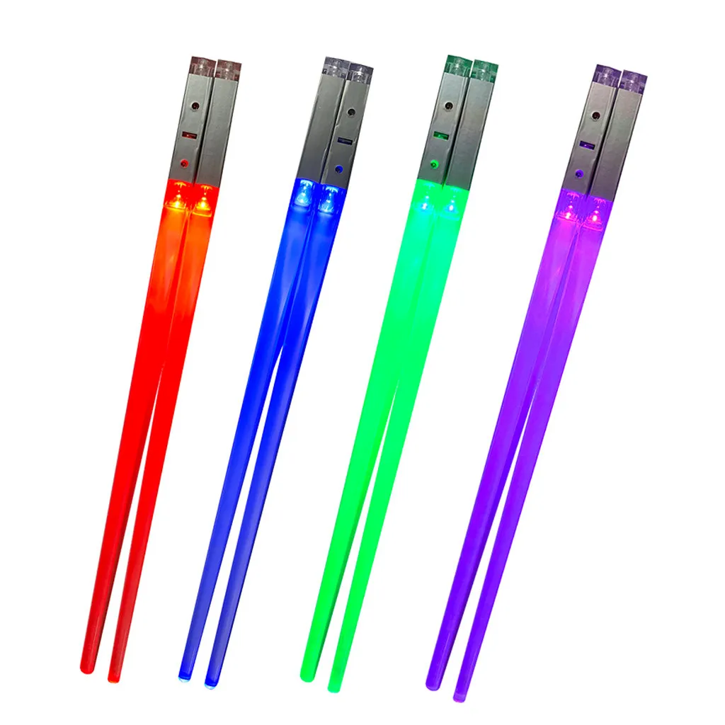 

4Pair LED Luminous Chopsticks LED Lightsaber Chopsticks Light Up Durable Lightweight Portable BPA Free and Food Safe Tableware