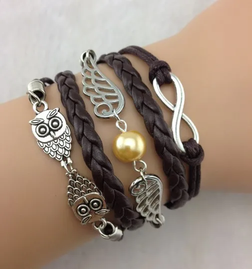 3pcs Infinity Silver Wings and Owls Charm Bracelet--Harry Potter Bracelet-Best Gift 907 |