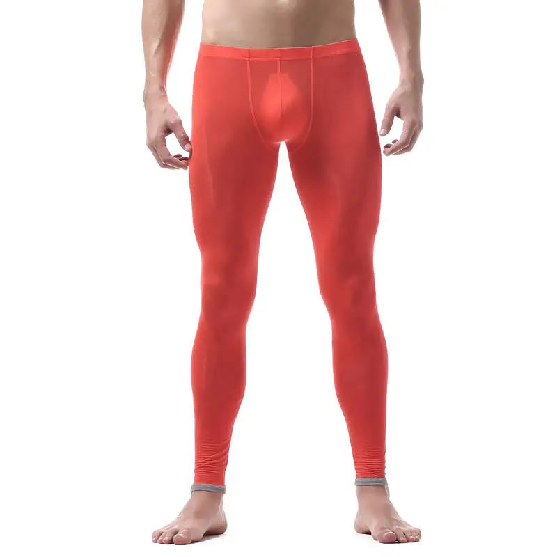 Mens Slim Tight Long Johns Ice Silk Warm Stretch Legging Trousers Autumn Ultra Thin Underwear 