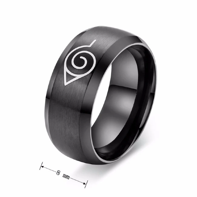QianBei Модные 8 мм Наруто кольца на палец для мальчиков и мужчин панк черный цвет кольца из нержавеющей стали Женские Ювелирные изделия Подарки