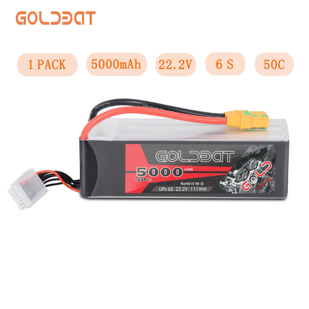 

GOLDBAT 5000mAh 22.2V 6S RC LiPo Battery LiPo Battery for rc car lipo 50C 5000mah LiPo 6S with XT90 For RC Heli Drone Car Boat