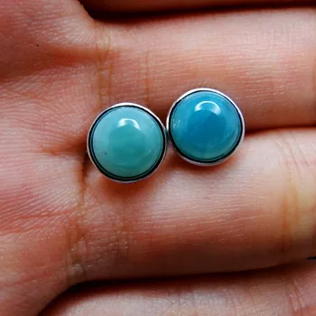 

925 Sterling Silver Round 7mm Natural Larimar Stud Earrings for Women Daily Wear Lovely Earrings