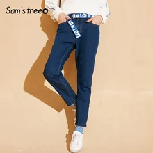Samstree весна осень женские джинсы съемный пояс женские брюки с буквенным принтом прямые офисные женские брюки