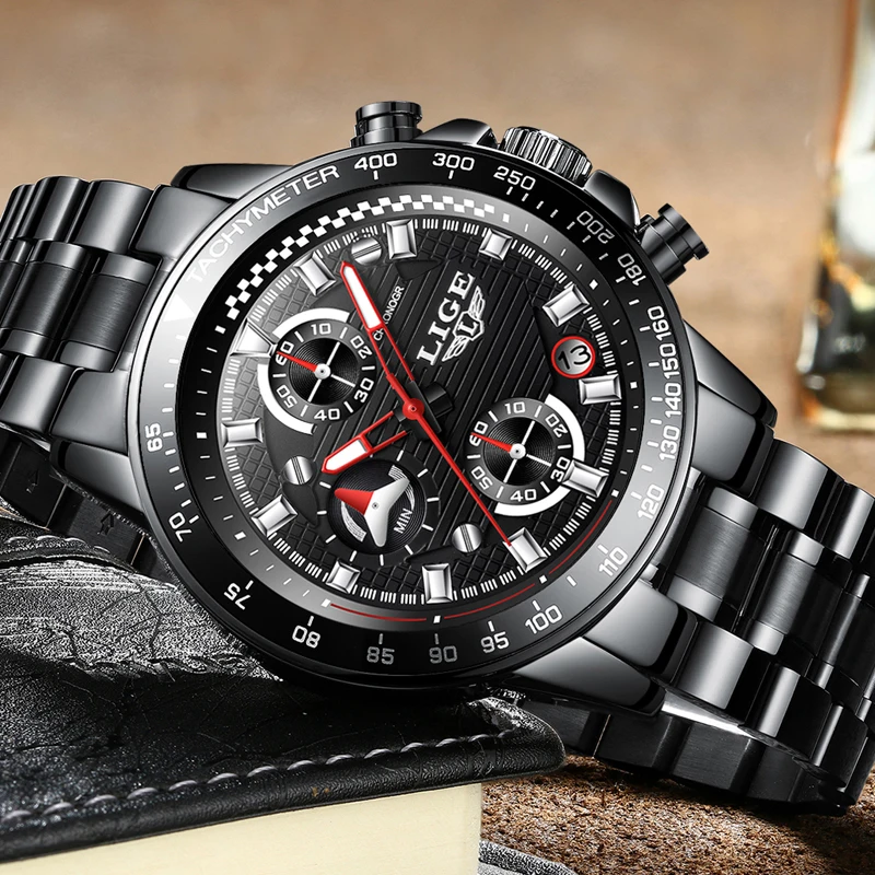 LIGE Mens Watches Top Brand Luxury Fashion Business Watch Men Sports Stainless Steel Waterproof Quartz Watch Relogio Masculino