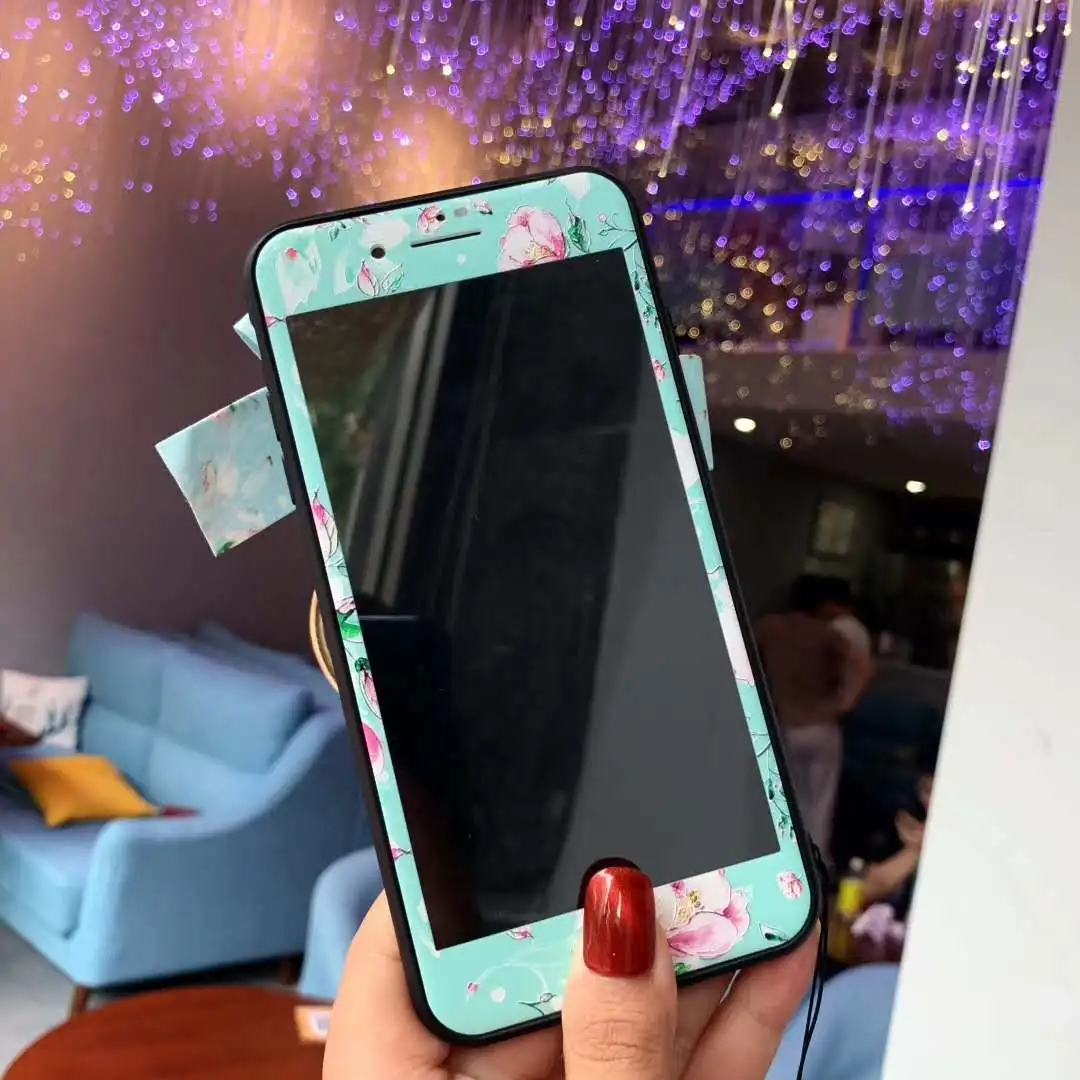 Для iPhone XS Max 3D Цветочный чехол для телефона+ пленка для экрана из закаленного стекла для iPhone X XR 7 8 6s Plus задняя крышка+ стеклянная пленка+ ремни