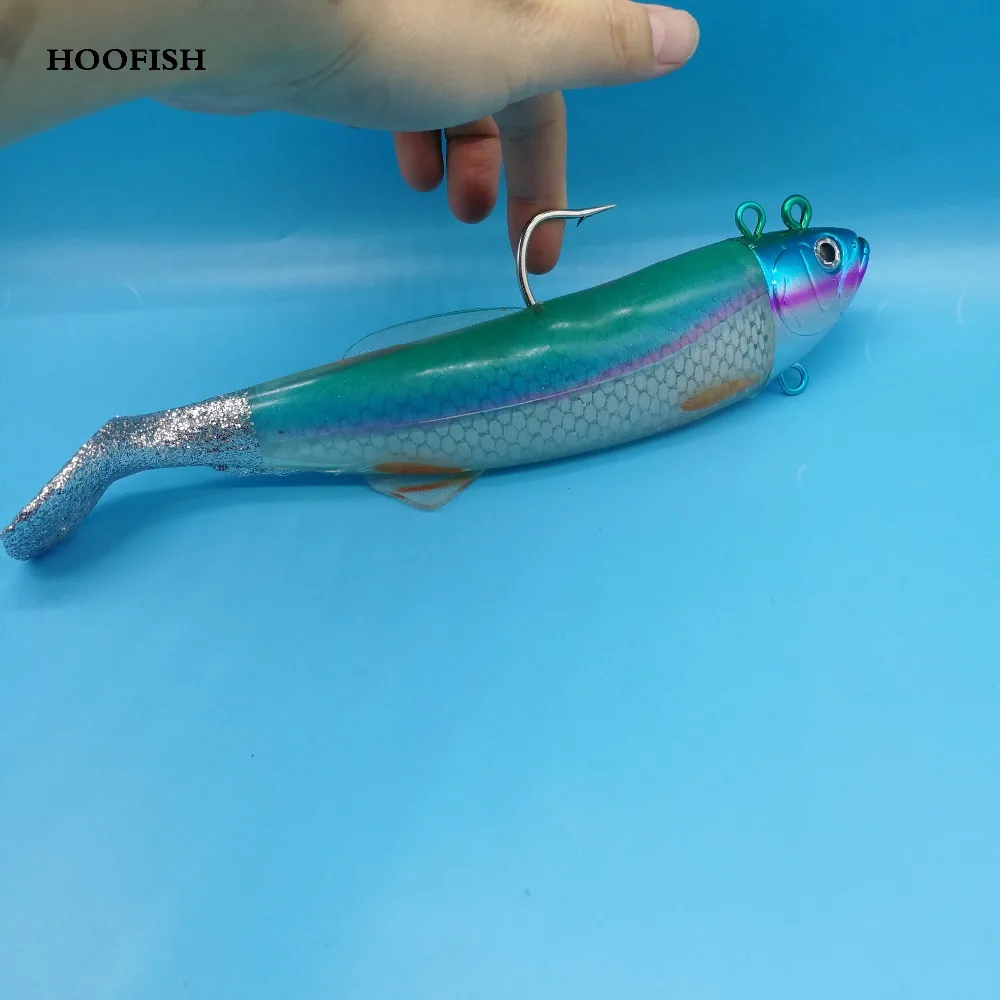 Свинцовая головка HOOFISH, мягкая рыболовная приманка, глубокая морская большая рыболовная приманка, 440 г/26 см, сверкающий хвост, рыболовные снасти