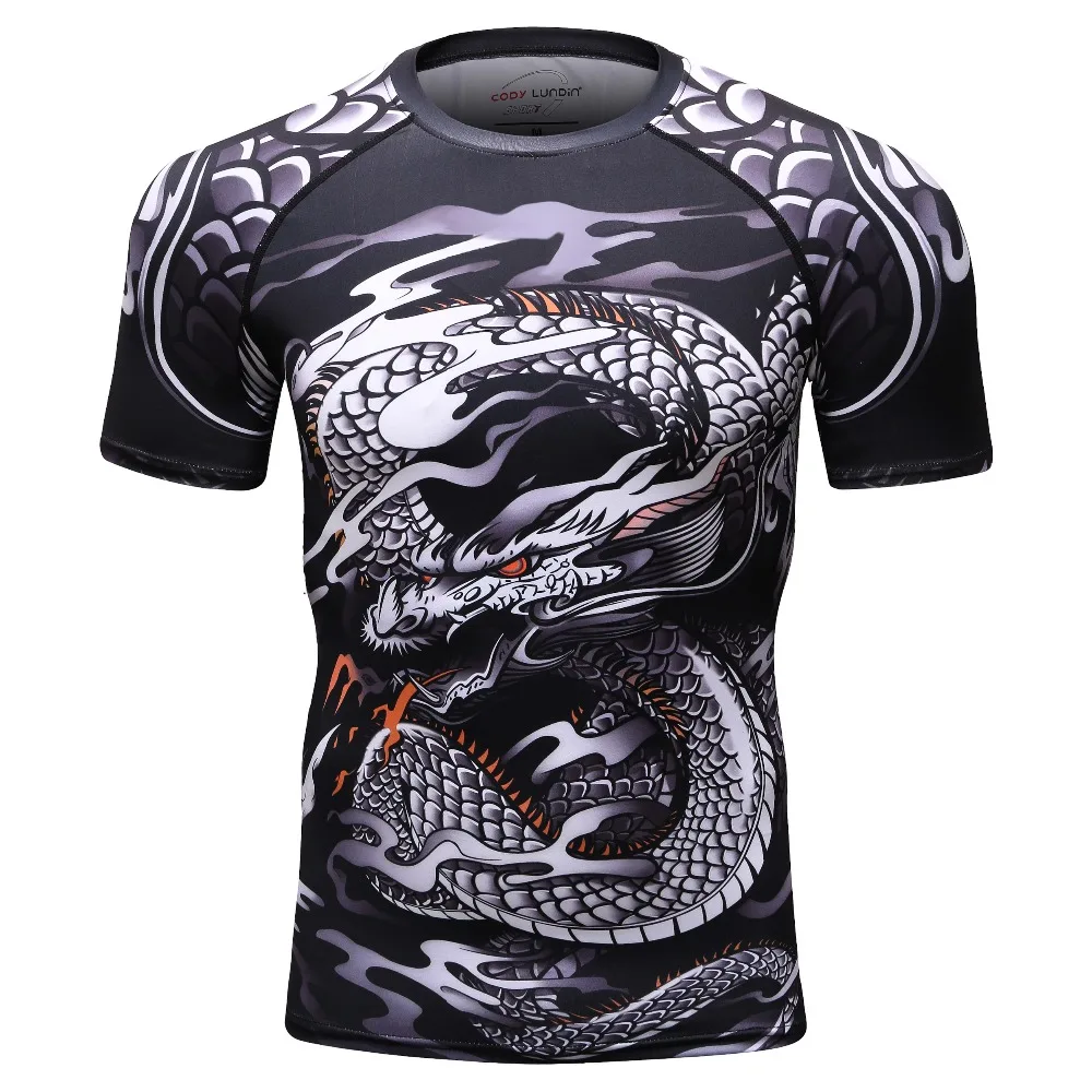 new 3D print t shirt men GYMS compression shirt T-shirt Men's Dragon's Flight Short Sleeve Rash Guard MMA BJJ tops T-shirt