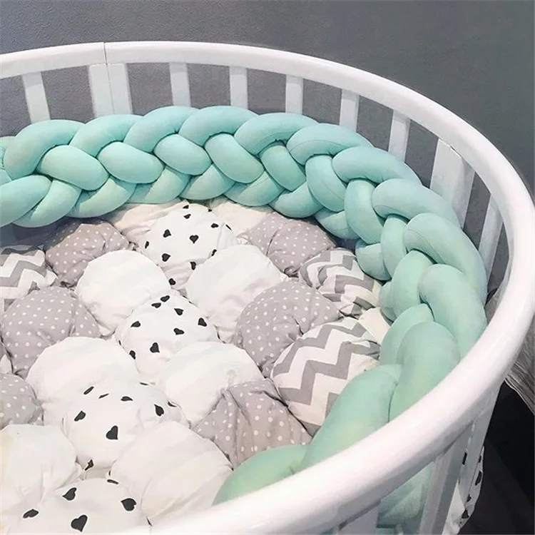 Feito à Mão Tecelagem de Pelúcia Decoração do Quarto Bebê Cama Pára-choques Quatro Dobras nó Longo Trança Protetor Berço Infantil Travesseiro 2 m 7 Cheap Amortecedores