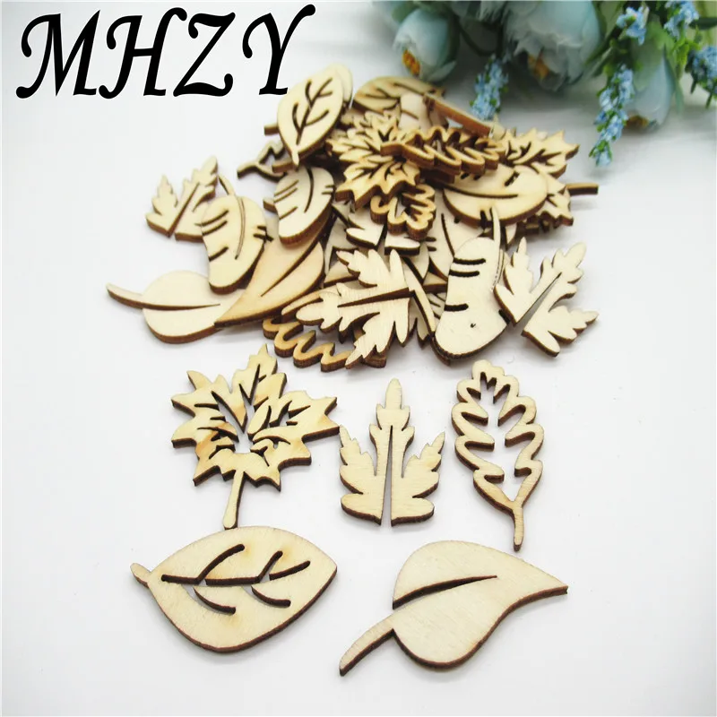 

20/50pcs 30~40mm Natural Mixed Leaves Pattern wood Art Collection Craft Handmade Carft for Home decoration diy Q11