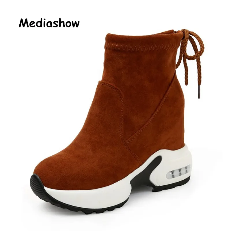 

New 2019 autumn fashion high heels lady wedge casual Slip On platform shoes women black Orange ladies slimming shoes 35-39