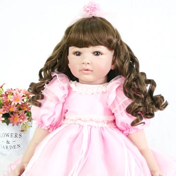 

60CM adroable silicone reborn baby dolls long curly hair bebes reborn menina princess toddler vinyl dolls for children gift