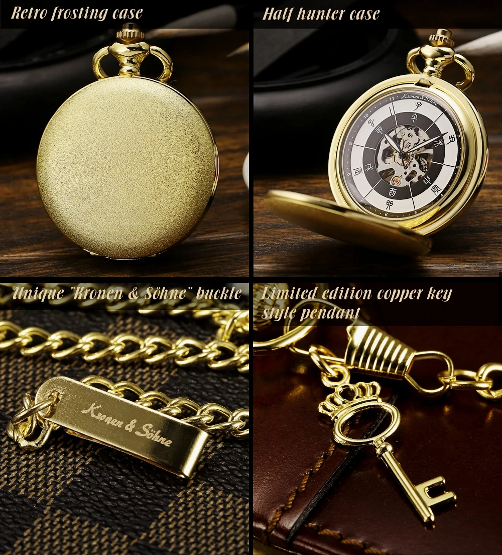 KS бренд золотой Традиционный китайский время Скелет стимпанк Аналоговый Fob длинная цепь часы Механические карманные часы ювелирные