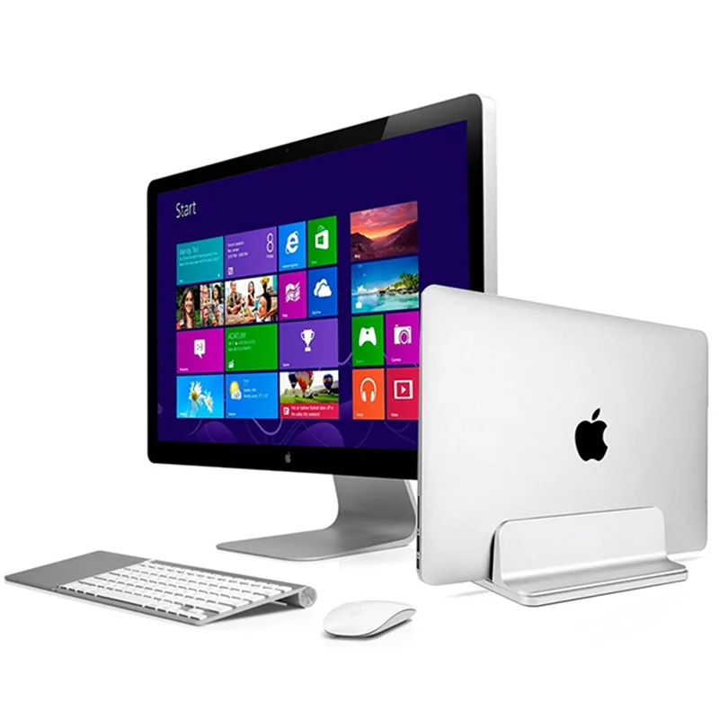 Aluminum Vertical Laptop Stand 2 in 1 Design Desktop Holder Thickness Adjustable Dock Suit for MacBook/Surface/Samsung/ipad/HP