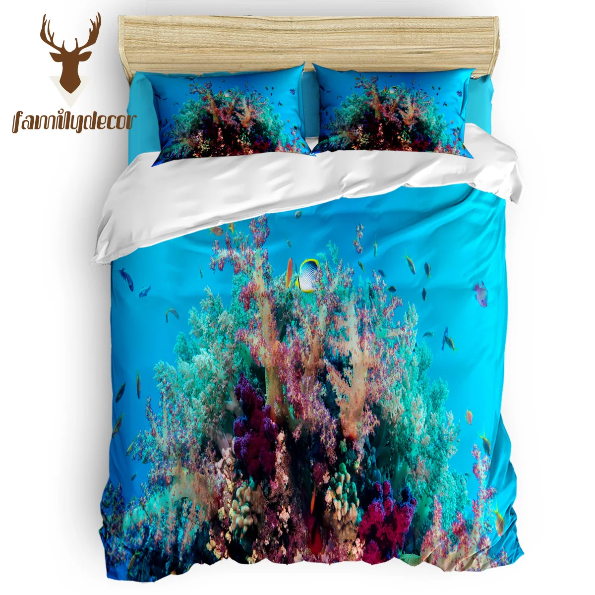 

Family Decor Underwater World Coral Fish 4 Pcs Comforter Cover Set Quilted Duvet Set Machine Washable Comforter Sets Christmas D