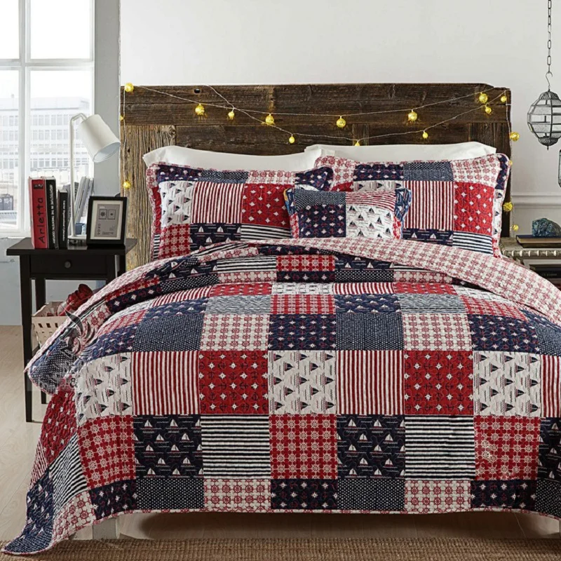 

CHAUSUB Sailing Summer Quilt Set 3PCS 100% Cotton Quilts Quilted Bedspread Bed Cover Sheets Pillow Shams Coverlet Set KING Size