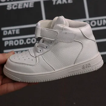 

Fashion leather Children's white sports shoes for boy Breathable high top kids boys sneakers with fur girls casual shoes autumn