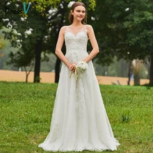 Dressv Long font b Wedding b font font b Dresses b font Simple V Neck Tulle