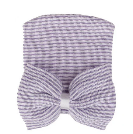 Прелестные для малышей для девочек, удобные, с большим бантом, больничные шапки теплая шапочка шапка аксессуары - Цвет: Purple White