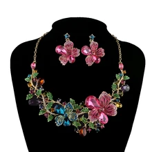 Комплекты Ювелирных Изделий Rhinestone Свадебные Растений цветок clolrful Ожерелье наборы свадьбу серьги Верхнего качества Ювелирных Изделий Способа