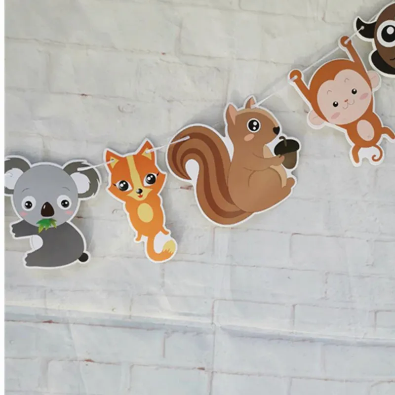 Woodland Creatures Banner Pennant Jungle Animals Fox Squirrel Raccoon Garland Bunting for Baby Shower Kids Birthday Decorations