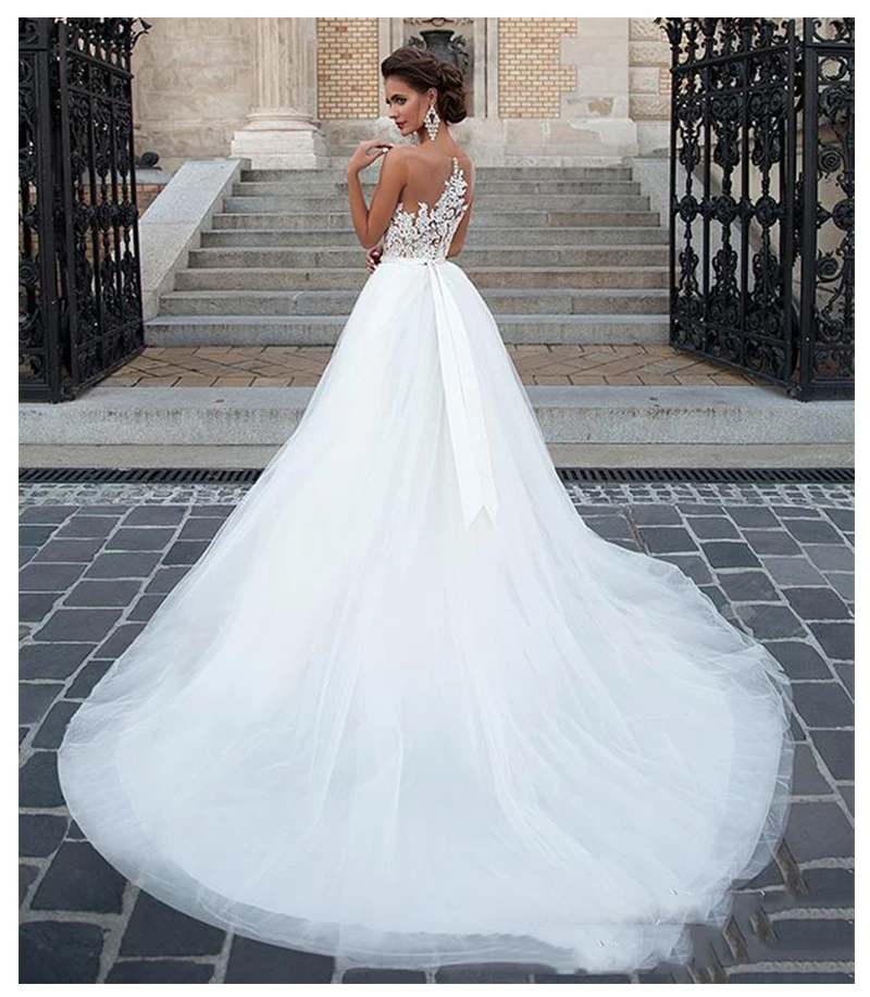 US $71.99 Sodigne Boho Wedding Dress 2020 Tulle Lace Appliques Beach Bridal Gown Princess Wedding Dresses WhiteLvory Buttons