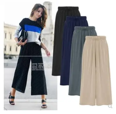 pants waist pleated 5xl 4xl elastic leg autumn solid wide plus summer loose mid casual female mouse zoom