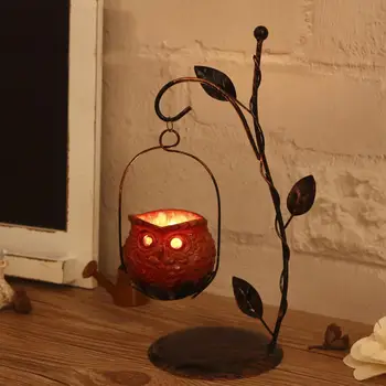 

1Set Unique Owl Candlestick Iron Candle Holder Resin Lantern Candleholder for Christmas Gifts Cafe Home Decorative Ornaments