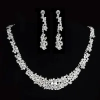 2015 New Arrival Bridal Necklace Sets Crystal Silver Tiaras Plants Necklace With Clip Ear Bridal Accessories