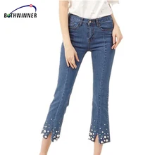Bothwinner перламутровые расшитые бусинами потертые джинсы повседневные женские обтягивающие джинсы осень высокая талия отбеленные женские брюки на молнии