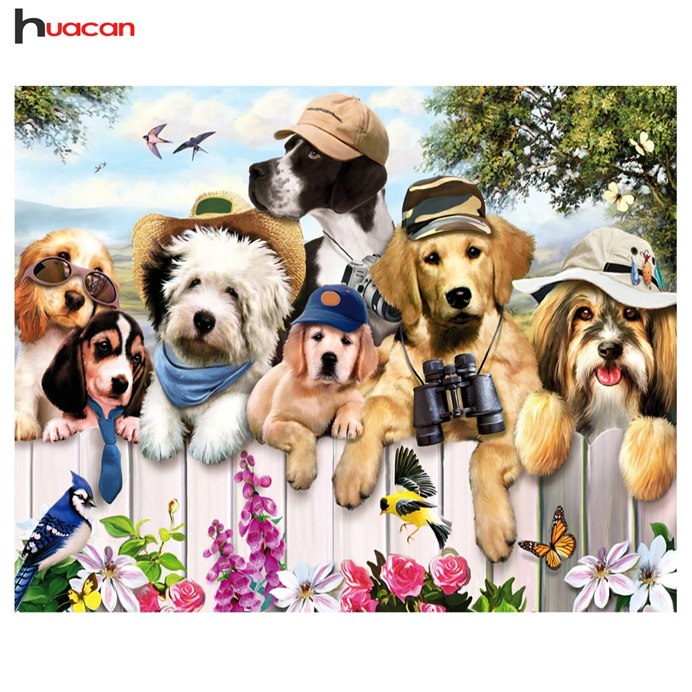 

HUACAN Diamond Embroidery Dog Needlework Set Diamond Painting Animal Crystal Round Full Drill Mosaic Picture