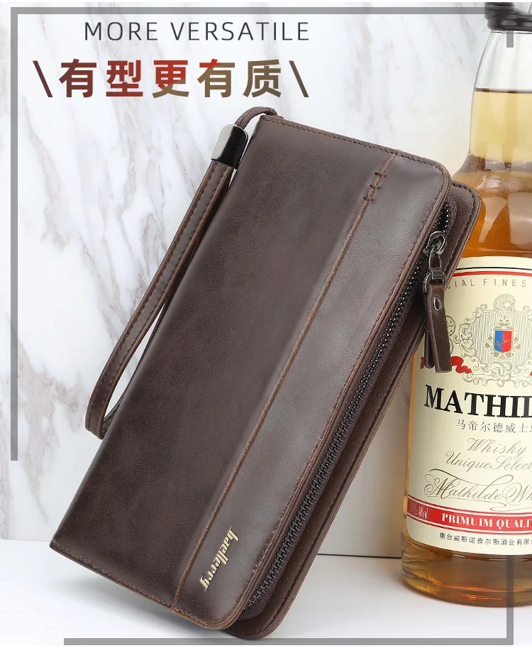 Baellerry Men Vintage Long Wallet Zipper Phone Pocket Purse PU Leather Male Money Pochette Clutch Bag Credit Card Holders