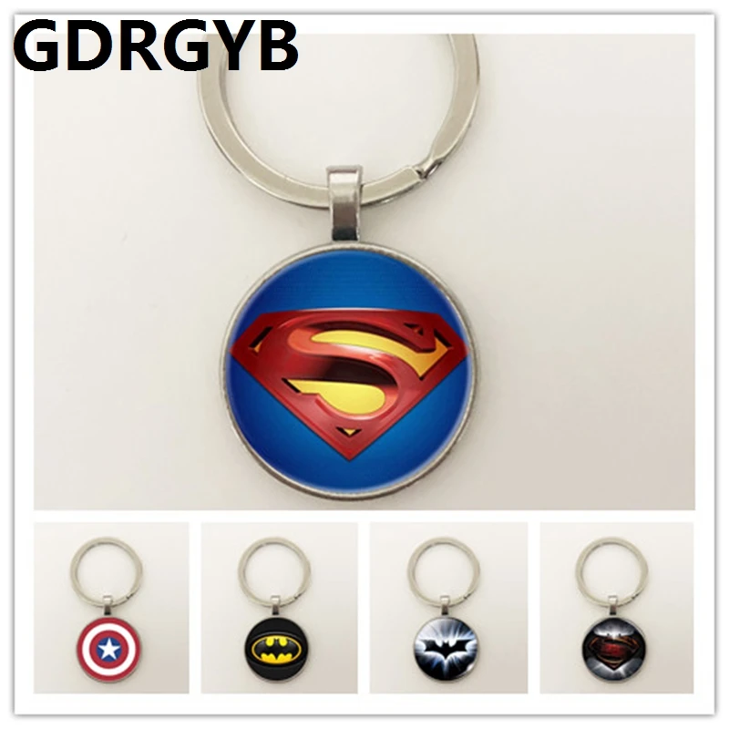 GDRGYB Hot! 2019 New Batman Superman For Men Three Color Round Glass Key buckle Collier Hero Charm Jewelry Gift | Украшения и
