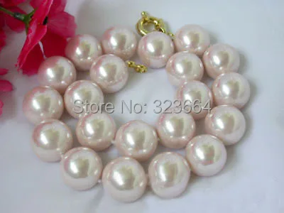 

luster big 18mm round pink seashell pearl necklace