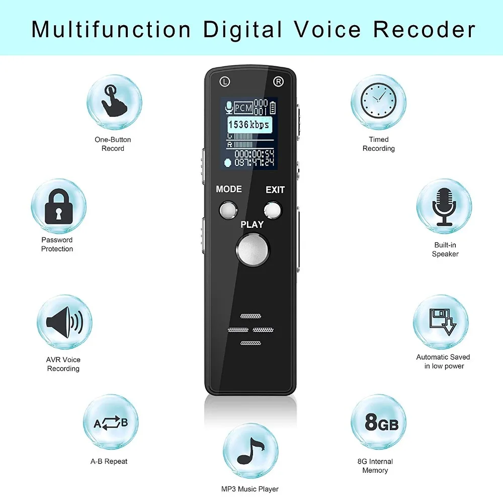 NOYAZU N25 8 GB/16 GB Диктофон USB Профессиональный 700 Hr диктофон цифровой Аудио с WAV mp3