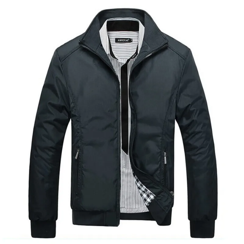

2019 New Arrival Men's Jacket Spring Autumn Fashion Rib Sleeve Overcoat Stand Collar Slim Casual Style 3 Colors