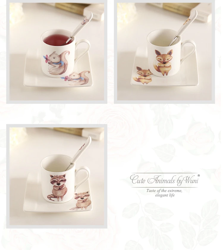 Bone China кофейная чашка блюдо сказки Kawaii мультяшный комплект керамика Кофе Молоко чай Кружка поднос ложка набор стакан Квадратная тарелка