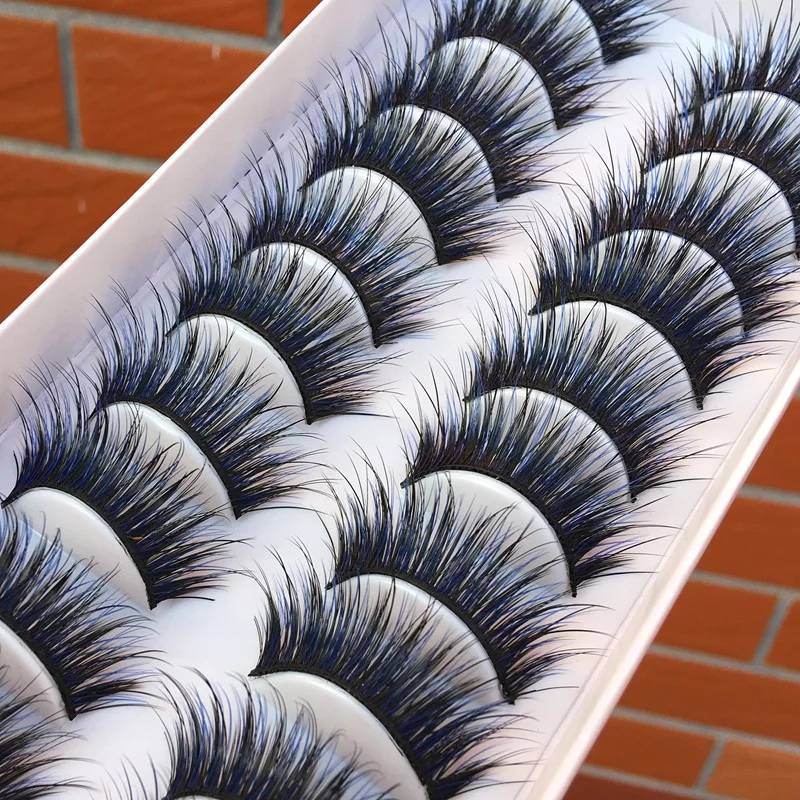 

10 pairs Blue Black Cross False Eyelashes Fashion Party Make-up Tools Eye Lashes Color Curling Thick Exaggerated Fake Eyelashes