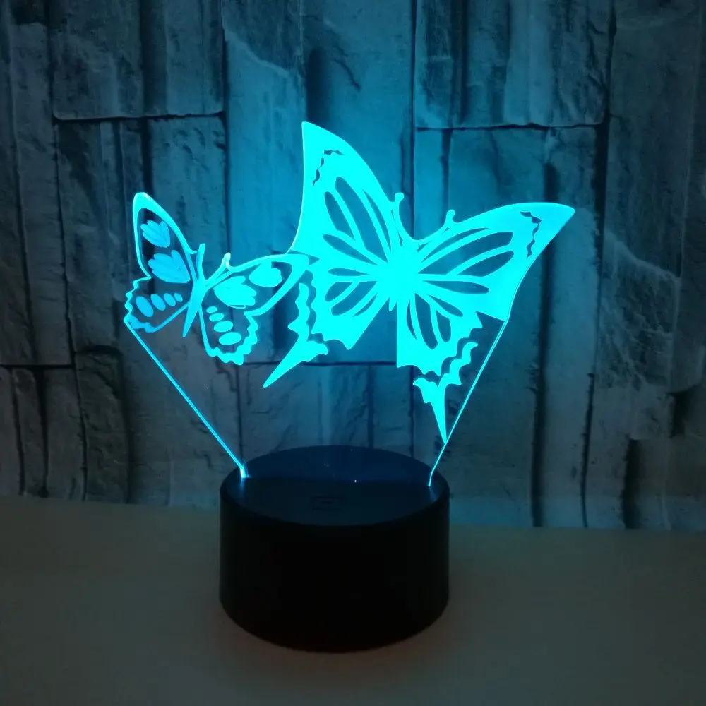 Бабочка светодиодный 3d-ночник 7 цветов Изменение RGB 3D настольная лампа Рождественский декоративный подарок детские игрушки